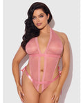 House of Desire Kiki Lace & Satin Drop Off Teddy - Rose 1X/2X - Image 4