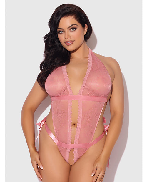 House of Desire Kiki Lace & Satin Drop Off Teddy - Rose 3X/4X