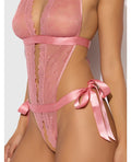 House of Desire Kiki Lace & Satin Drop Off Teddy - Rose SM - Image 4