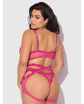 House of Desire Yvone Lace Bra w/Removable Straps, Garter & Tanga Panty 3 pc Set - Pink 3X/4X - Image 4