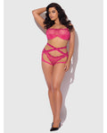House of Desire Yvone Lace Bra w/Removable Straps, Garter & Tanga Panty 3 pc Set - Pink 3X/4X - Image 5