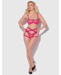 House of Desire Yvone Lace Bra w/Removable Straps, Garter & Tanga Panty 3 pc Set - Pink LG - Image 5