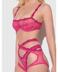 House of Desire Yvone Lace Bra w/Removable Straps, Garter & Tanga Panty 3 pc Set - Pink XL - Image 2