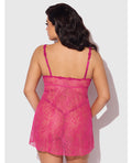 House of Desire Yvone Lace Babydoll w/Front Closure & G-String 2 pc Set - Pink 1X/2X