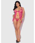 House of Desire Yvone Lace Babydoll w/Front Closure & G-String 2 pc Set - Pink 1X/2X - Image 3