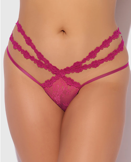 House of Desire Yvone Lace Strappy Backless Tanga Panty - Pink 3X/4X