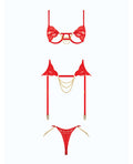 House of Desire Cecily Lace Cut-Out Bra & Thong w/Garter Straps - Red LG - Image 5