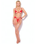 House of Desire Cecily Lace Cut-Out Bra & Thong w/Garter Straps - Red SM - Image 3
