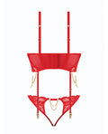 House of Desire Cecily Lace & Mesh Bustier w/Thong & Garter Straps - Red 1X/2X - Image 4