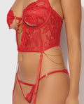 House of Desire Cecily Lace & Mesh Bustier w/Thong & Garter Straps - Red MD - Image 4