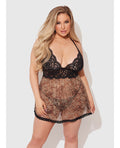 House of Desire Felicia Mesh and Lace Babydoll w/G-String 2 pc Set - Leopard 1X/2X