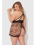 House of Desire Felicia Mesh and Lace Babydoll w/G-String 2 pc Set - Leopard 3X/4X - Image 2