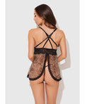 House of Desire Felicia Mesh and Lace Babydoll w/G-String 2 pc Set - Leopard LG - Image 2
