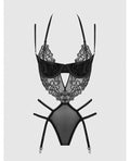 House of Desire Eden Embroidered Lace & Mesh Teddy w/Garters - Black 3X/4X - Image 3
