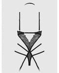 House of Desire Eden Embroidered Lace & Mesh Teddy w/Garters - Black XL - Image 4