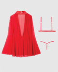 House of Desire Dragon Sheer Mesh Robe w/Satin Triangle Top & G-String 3 pc Set - Red 3X/4X - Image 4