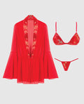 House of Desire Dragon Sheer Mesh Robe w/Satin Triangle Top & G-String 3 pc Set - Red MD - Image 3