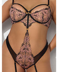 House of Desire Nova Lace Teddy w/Garters - Black 1X/2X - Image 2