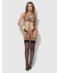 House of Desire Nova Lace Teddy w/Garters - Black XL - Image 3