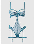 House of Desire Nova Lace Teddy w/Garters - Jade Blue 1X/2X - Image 4