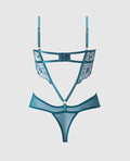 House of Desire Nova Lace Teddy w/Garters - Jade Blue 1X/2X - Image 5