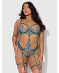 House of Desire Nova Lace Teddy w/Garters - Jade Blue 3X/4X
