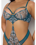 House of Desire Nova Lace Teddy w/Garters - Jade Blue 3X/4X - Image 2