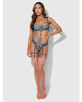 House of Desire Nova Lace Teddy w/Garters - Jade Blue LG - Image 4