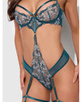 House of Desire Nova Lace Teddy w/Garters - Jade Blue MD - Image 2