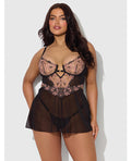House of Desire Nova Lace & Mesh Babydoll w/G-String 2 pc Set - Black 1X/2X