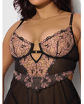 House of Desire Nova Lace & Mesh Babydoll w/G-String 2 pc Set - Black 1X/2X - Image 2