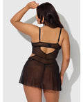 House of Desire Nova Lace & Mesh Babydoll w/G-String 2 pc Set - Black 1X/2X - Image 3