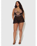 House of Desire Nova Lace & Mesh Babydoll w/G-String 2 pc Set - Black 1X/2X - Image 4