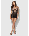House of Desire Nova Lace & Mesh Babydoll w/G-String 2 pc Set - Black LG - Image 3