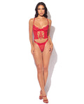 House of Desire Ashley Alexiss Bustier w/Front Lace Up Ribbon Details & Matching High Cut Thong - Red LG - Image 3