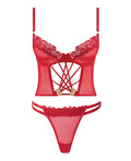 House of Desire Ashley Alexiss Bustier w/Front Lace Up Ribbon Details & Matching High Cut Thong - Red XL - Image 5