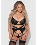House of Desire Snake Velvet-Burnout Mesh Bra, Garter, & Backless Hipster Set - Black 3X/4X - Image 4