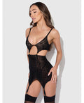 House of Desire Snake Velvet-Burnout Mesh Chemise & G-String Set - Black SM