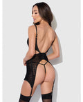 House of Desire Snake Velvet-Burnout Mesh Chemise & G-String Set - Black SM - Image 2