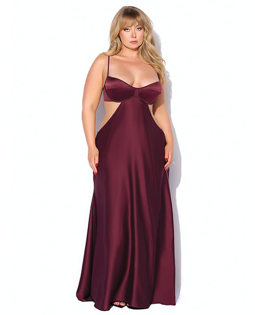 House of Desire Brigeta Satin Cut Out Long Dress - Burgundy 3X/4X