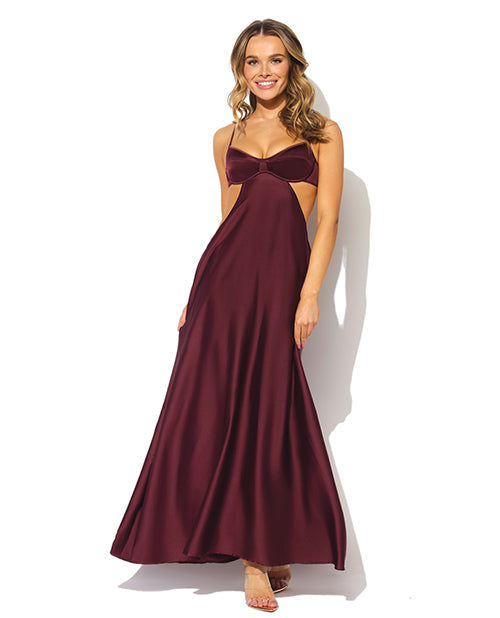 House of Desire Brigeta Satin Cut Out Long Dress - Burgundy MD