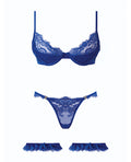 House of Desire Madeline Lace & Mesh Bra, Garters, & Panty - Cobalt Blue 1X/2X - Image 5