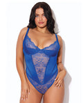 House of Desire Madeline Lace & Mesh High Waist Teddy - Cobalt Blue 3X/4X