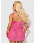 House of Desire Marilyn Marabou & Mesh Babydoll & G-String Set - Pink 1X/2X - Image 2