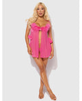 House of Desire Marilyn Marabou & Mesh Babydoll & G-String Set - Pink 1X/2X - Image 3