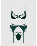 House of Desire Evangeline Satin & Chain Push Up Bra, Thigh Garter Belt & G-String Set - Green LG - Image 3