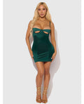 House of Desire Evangeline Satin & Chain Open Cup & Back Chemise & G-String Set - Green LG - Image 2