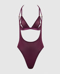 House of Desire Yasmine Shimmer Mesh Slit Cup, Backless Teddy & Bralette Set - Burgundy MD - Image 5
