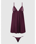 House of Desire Yasmine Shimmer Mesh O-Ring Slit Cup Babydoll & G-String Set - Burgundy SM - Image 5