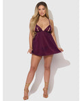House of Desire Yasmine Shimmer Mesh O-Ring Slit Cup Babydoll & G-String Set - Burgundy XL - Image 3
